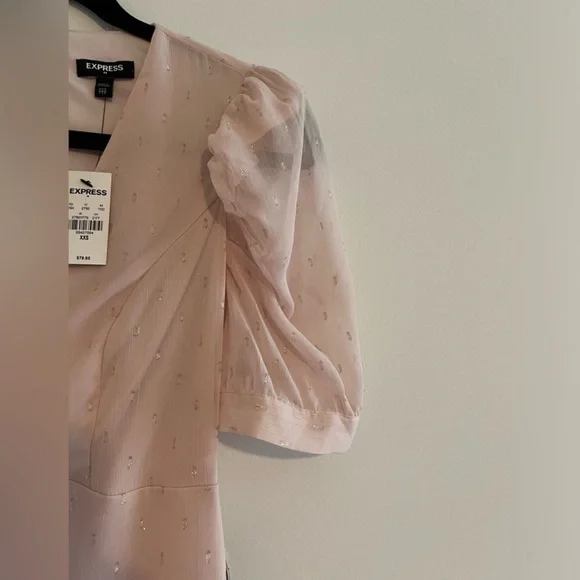 Express - Metallic Clip Dot Puff Sleeve Dress - Size XXS - Picture 9 of 12